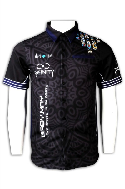DS077 custom dart shirt design full printing dart shirt dart shirt manufacturer black front view